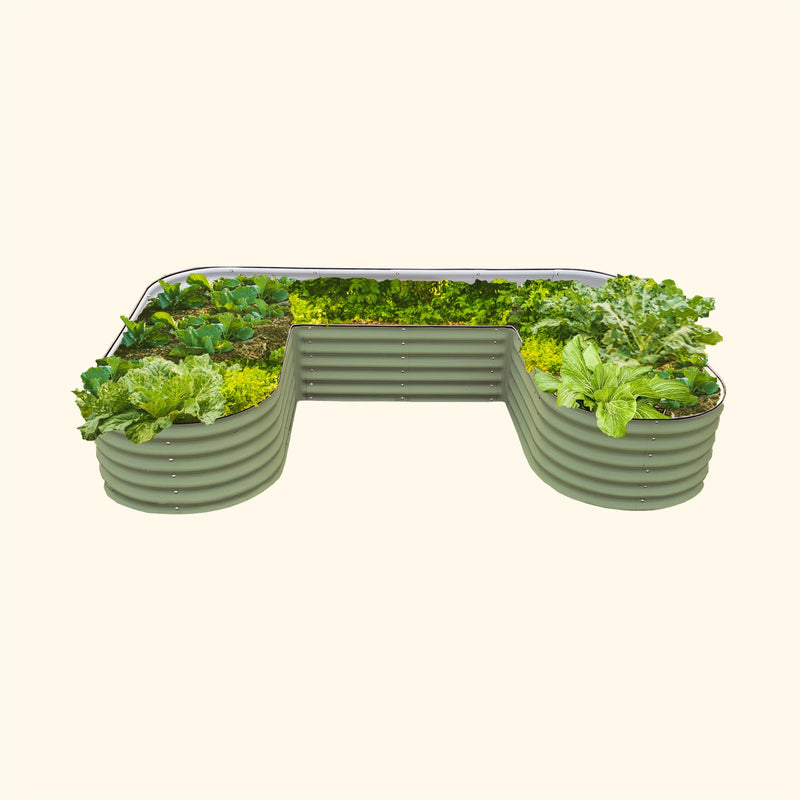 17 tall U-shaped metal garden container - Standard Size | Olive Green | Vego Garden raised garden bed
