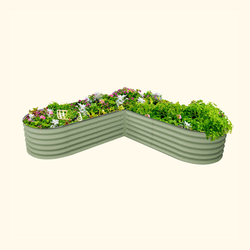 17 tall L-shaped metal garden container - Large Size | Olive Green | Vego Garden raised garden bed