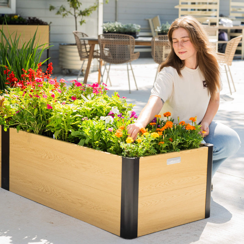 Woodgrain L Shape Metal Raised Garden Bed | Vego Garden