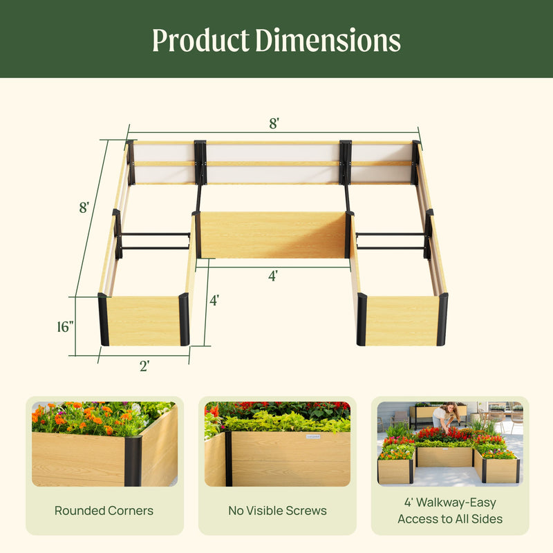 Woodgrain U Shape Metal Raised Garden Bed | Vego Garden
